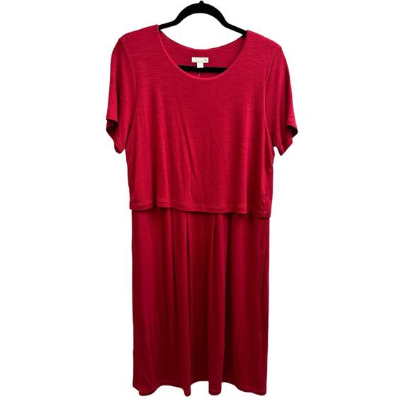 J Jill Sangria Sangria Red Knit Layered Button Down Back Dress Size Medium NEW - Picture 1 of 11